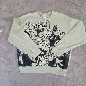 Looney Tunes Sweatshirt Adult Medium Pastel Green Cartoon Bugs Taz Daffy Cartoon